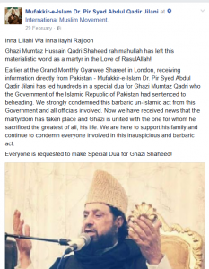 Abdul Qadir Jilani supports Mumtaz Qadri